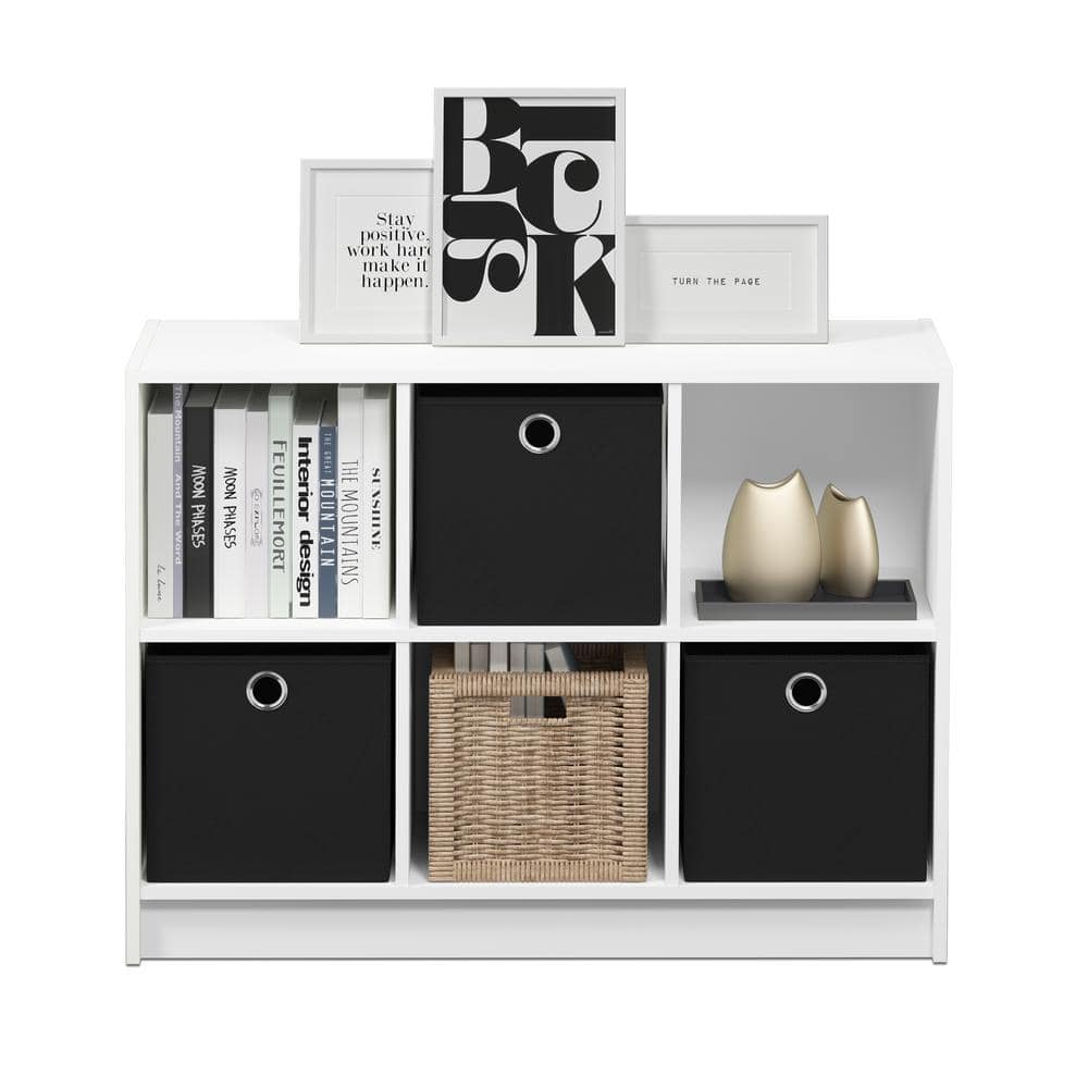 Furinno Basic 6 Cube Storage Organizer Bookcase with Bins  White/Black