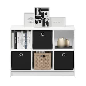 23.6 in. White/Black Wood 3-shelf Cube Bookcase with Closed Storage