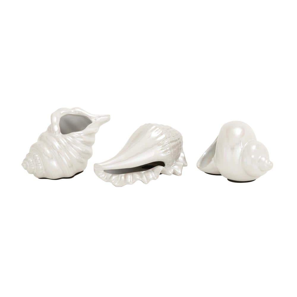 Litton Lane Coastal Living White Ceramic Seashells (Set of 3) 92847