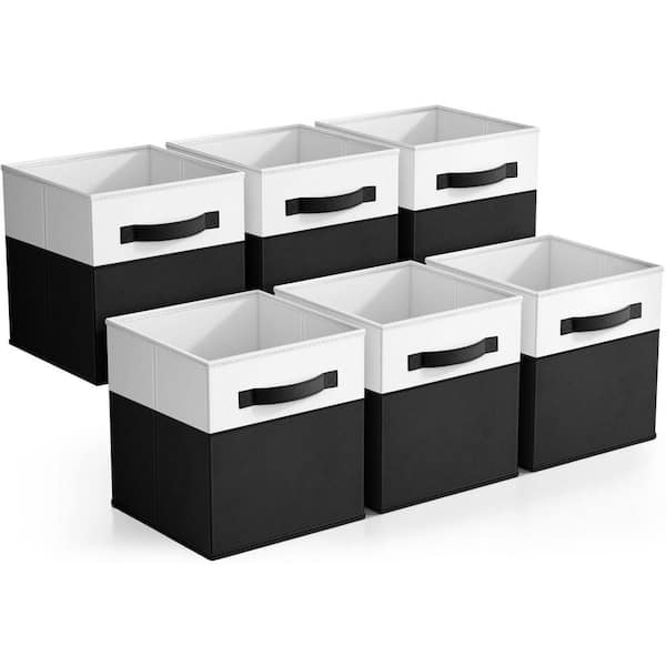 Foldable 2-Toned Storage Bins with Handles for Closet, Black 10.5 in. x 11 in. Fabric Decorative Baskets Set of 6