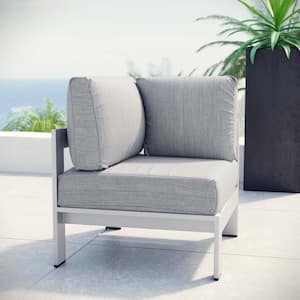 Shore Patio Aluminum Corner Outdoor Sectional Chair in Silver with Gray Cushions