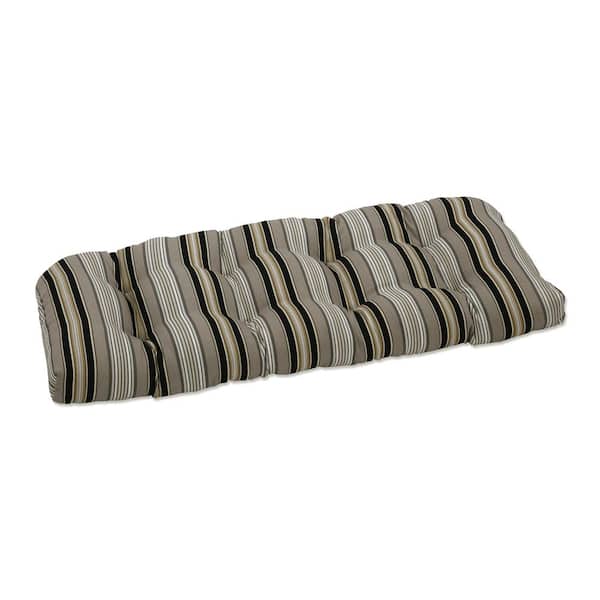 Pillow Perfect Striped Rectangular Outdoor Bench Cushion in Black