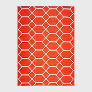 Miami Orange and White 8 ft. x 10 ft. Folded Reversible Recycled Plastic Indoor/Outdoor Area Rug-Floor Mat