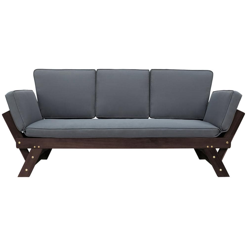 Adjustable Wood Outdoor Sectional Set with Gray Cushions