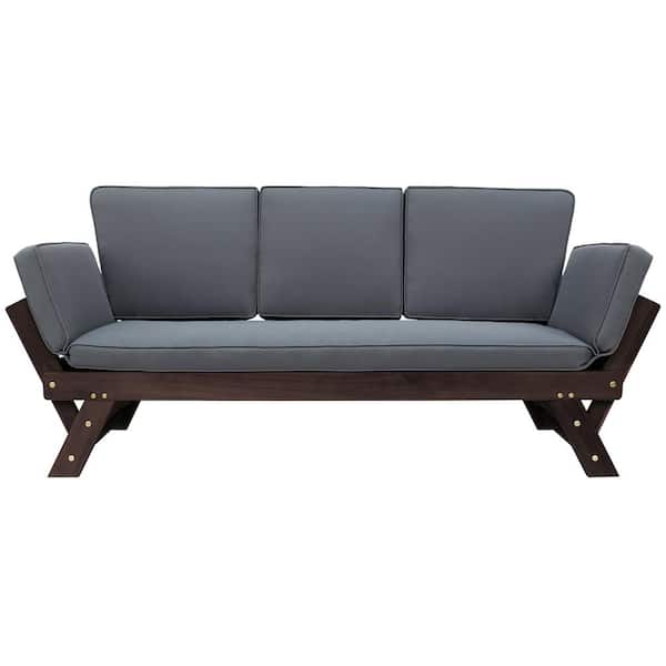 Unbranded Adjustable Wood Outdoor Sectional Set with Gray Cushions