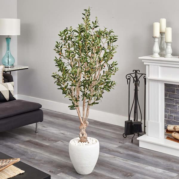 Realead 6ft Artificial Olive Tree, Tall Faux Olive Tree Plants, Fake Potted  Olive Silk Tree with Branches and Fruits, Artificial Trees for Modern Home