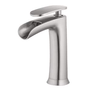 Single Hole 4"-Single Slide Handle LED Bathroom Faucet with pop-up drain and deck plate in Brushed Nickel