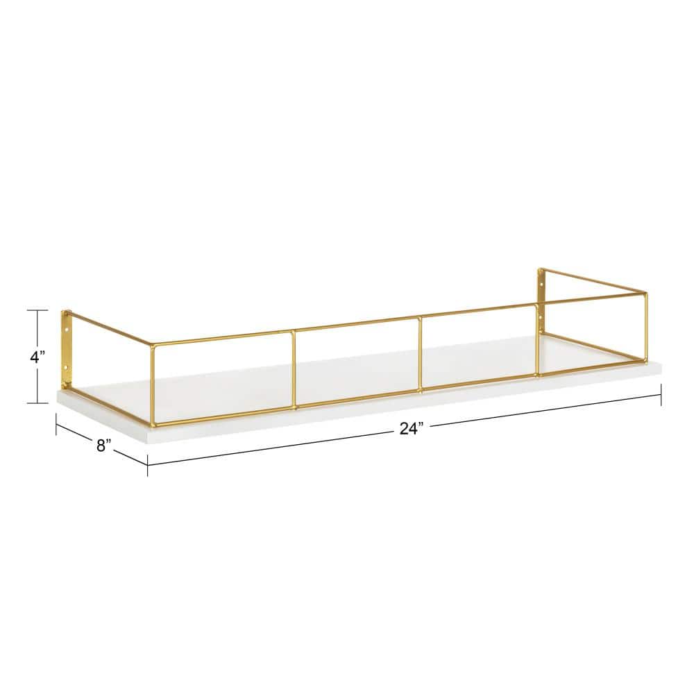 White and Gold Floating Wall Shelf with Metal Frame