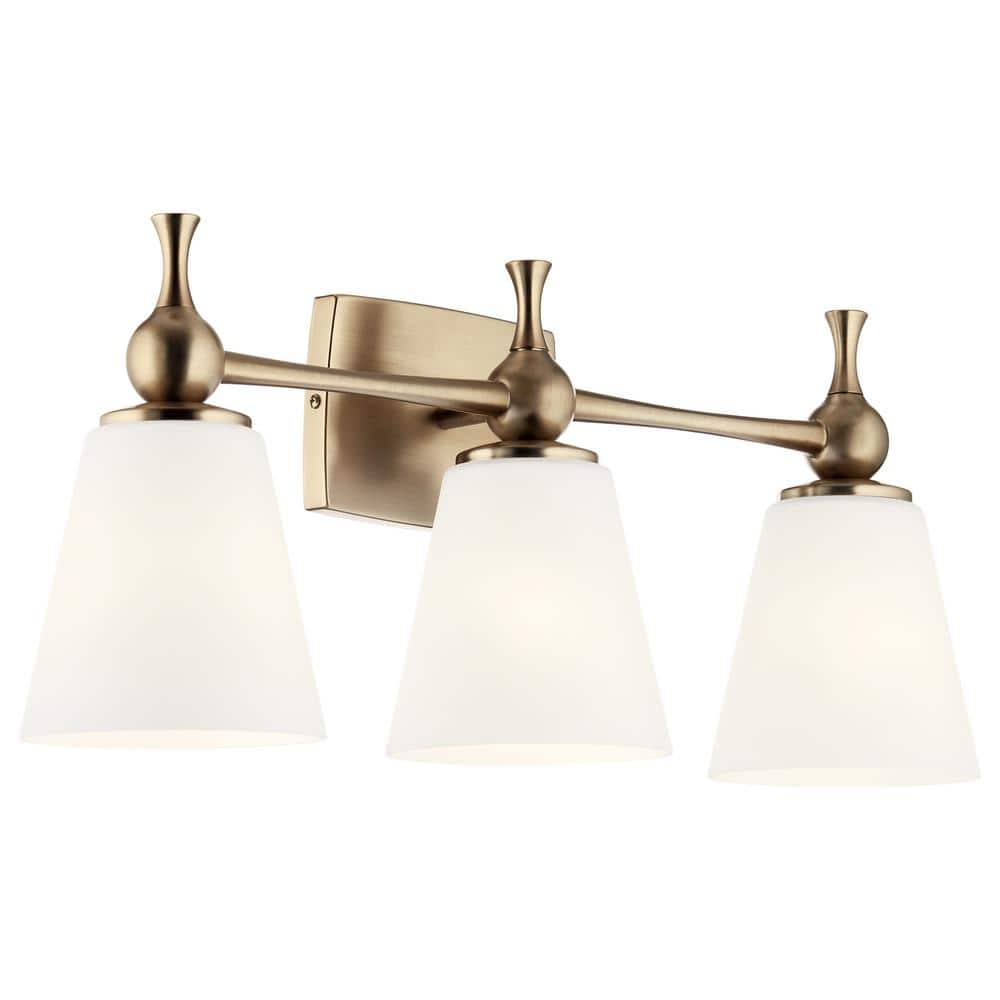 Champagne Bronze 3-Light Vanity with Etched Glass Shades