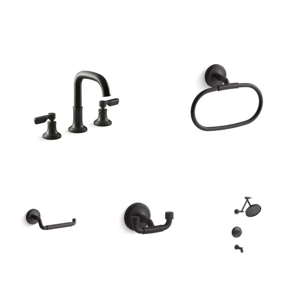 KOHLER Paces Matte Black Bathroom Faucet, Towel Ring, Toilet Paper ...