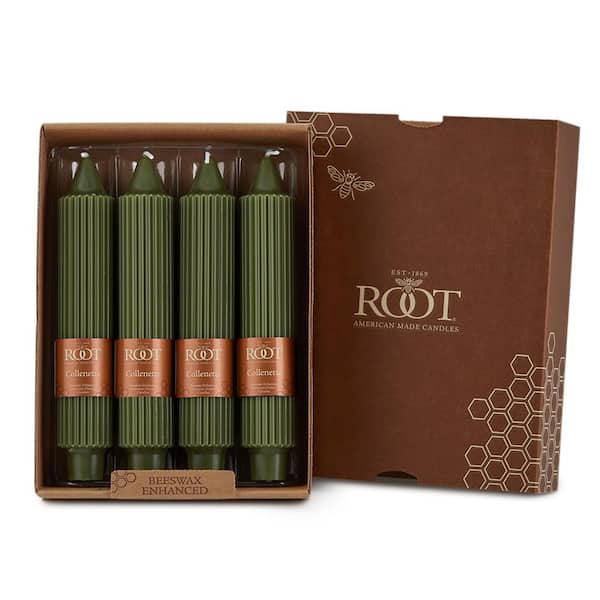 Grecian Collenette 7 in. Dark Olive Unscented Taper Candle (Set of 4)