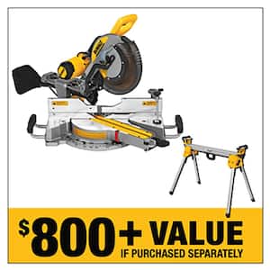 15 Amp Corded 12 in. Double Bevel Sliding Compound Miter Saw w/Blade Wrench, Material Clamp & Compact Miter Saw Stand