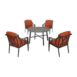 Harmony Hill 5-Piece Black Steel Outdoor Patio Dining Set with CushionGuard Quarry Red Cushions