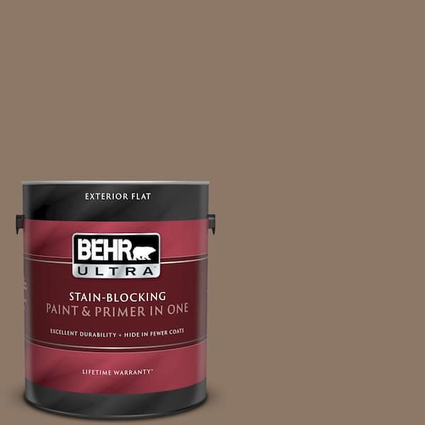 BEHR ULTRA 1 gal. #UL140-5 Coconut Shell Flat Exterior Paint and Primer in One