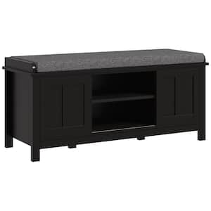 Black Entryway Shoe Storage Bench Ottoman with Sliding Doors Hold 10 Pairs Shoes and Adjustable Shelving