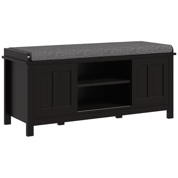 HOMCOM Black Entryway Shoe Storage Bench Ottoman with Sliding Doors Hold 10 Pairs Shoes and Adjustable Shelving