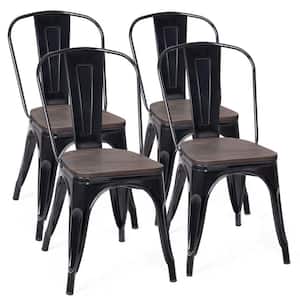 Black Metal Wood Stackable Dining Chair Bistro Side Stool (Set of 4)