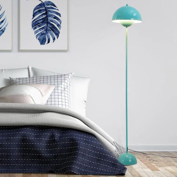 Modern 63 in. 1-Light Blue LED Dome Reflecting Standard Floor Lamp for Living Room with Metal Shade and Foot Switch