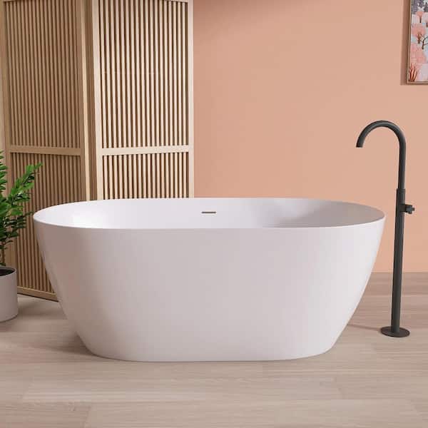 NTQ 59 in. x 30 in. Oval Free Standing Tub Freestanding Soaking Bathtub With Removable Drain Alone Soaker Bath Tub in White