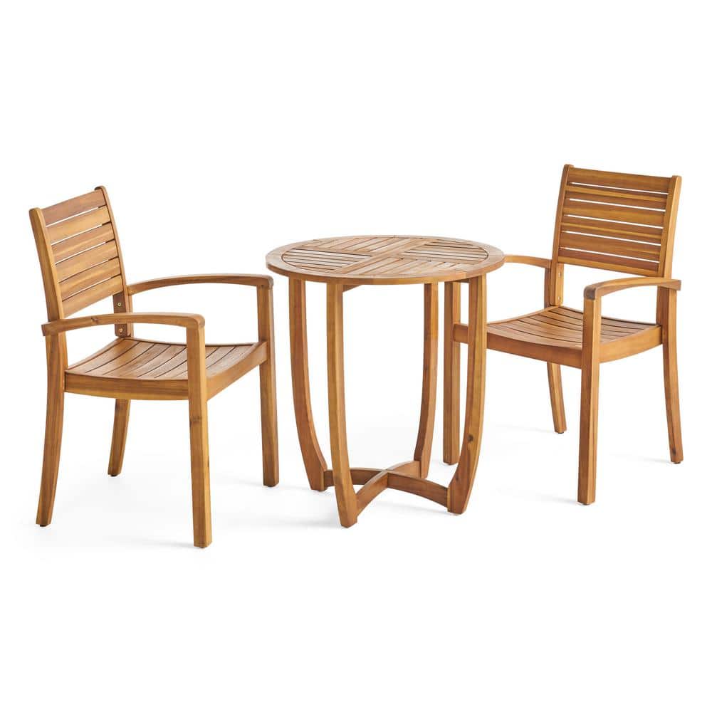 Teak Brown 3-Piece Acacia Wood Bistro Set