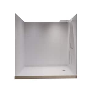 Winter White 60-in x 36-in x 83-in 7 Pieces Alcove Shower Kit With Glue Up Shower Wall and Shower Pan Center Drain