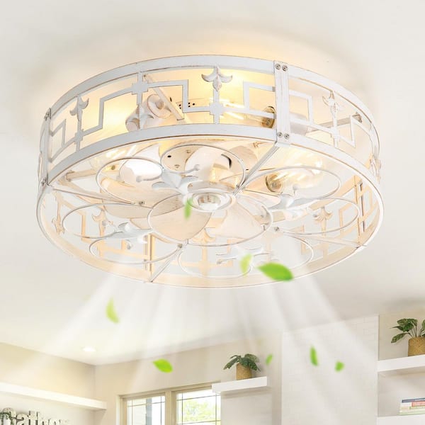 Breezary 20 in. Indoor Gold/White Enclose Ceiling Fan with Light Kit and Remote Control Included