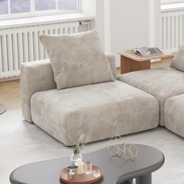 39 in. Armless Oversized Corduroy Polyester Modular Sofa Couch Ottoman in. Beige