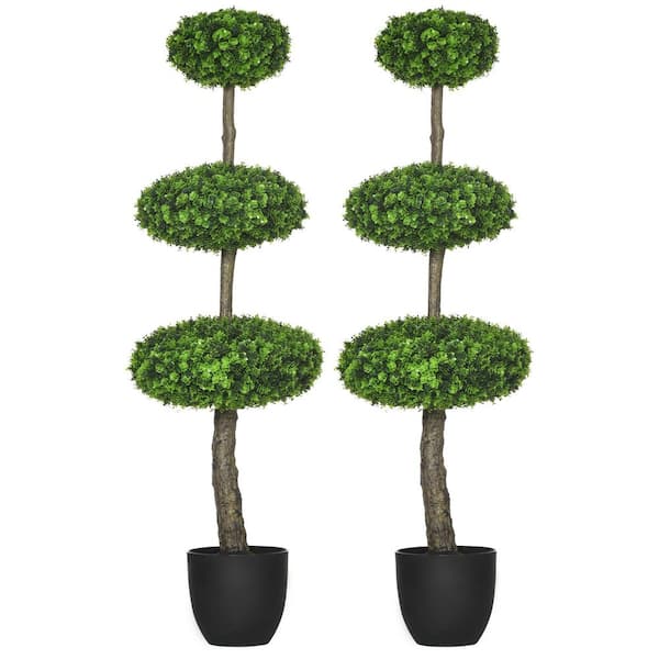 Unbranded 4 ft. Artificial Boxwood Topiary Trees in Pots 2-Pack, Artificial Plants Faux Trees, for Home Office Living Room Decor