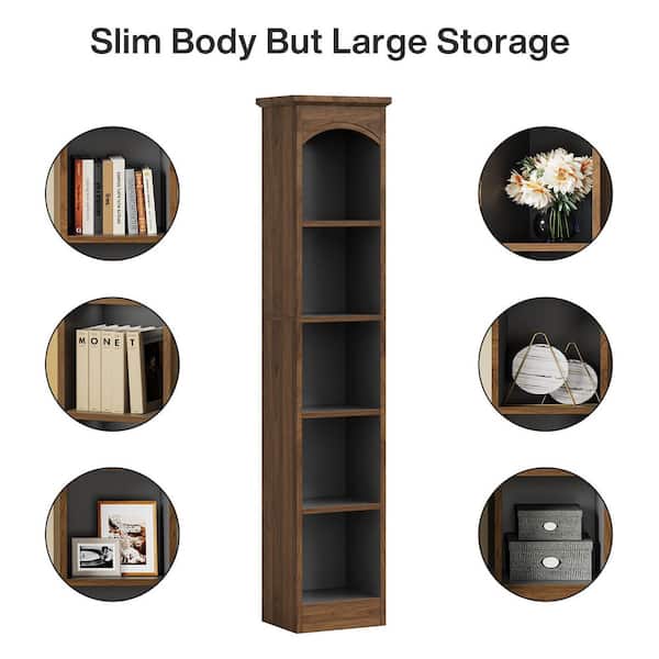 AFLUI 5-Tier Corner Shelf With LED Light & Fabric Drawer – 67" Tall Narrow Bookshelf For Small Spaces, Rustic Brown, For Living Room, Bedroom, Study - View #2