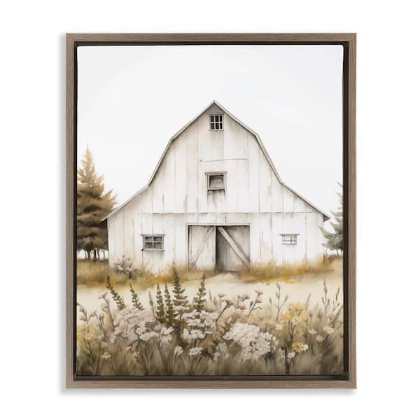 Blooming Country Barn Garden by Arlington Prints Brown Floater Frame Architecture Graphic Art Print 21 in. x 17 in.