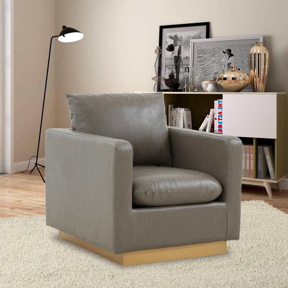 Gray Leather and Gold Base Accent Chair