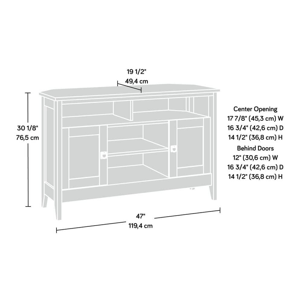Soft White Corner TV Stand with Cabinet and Oak Top