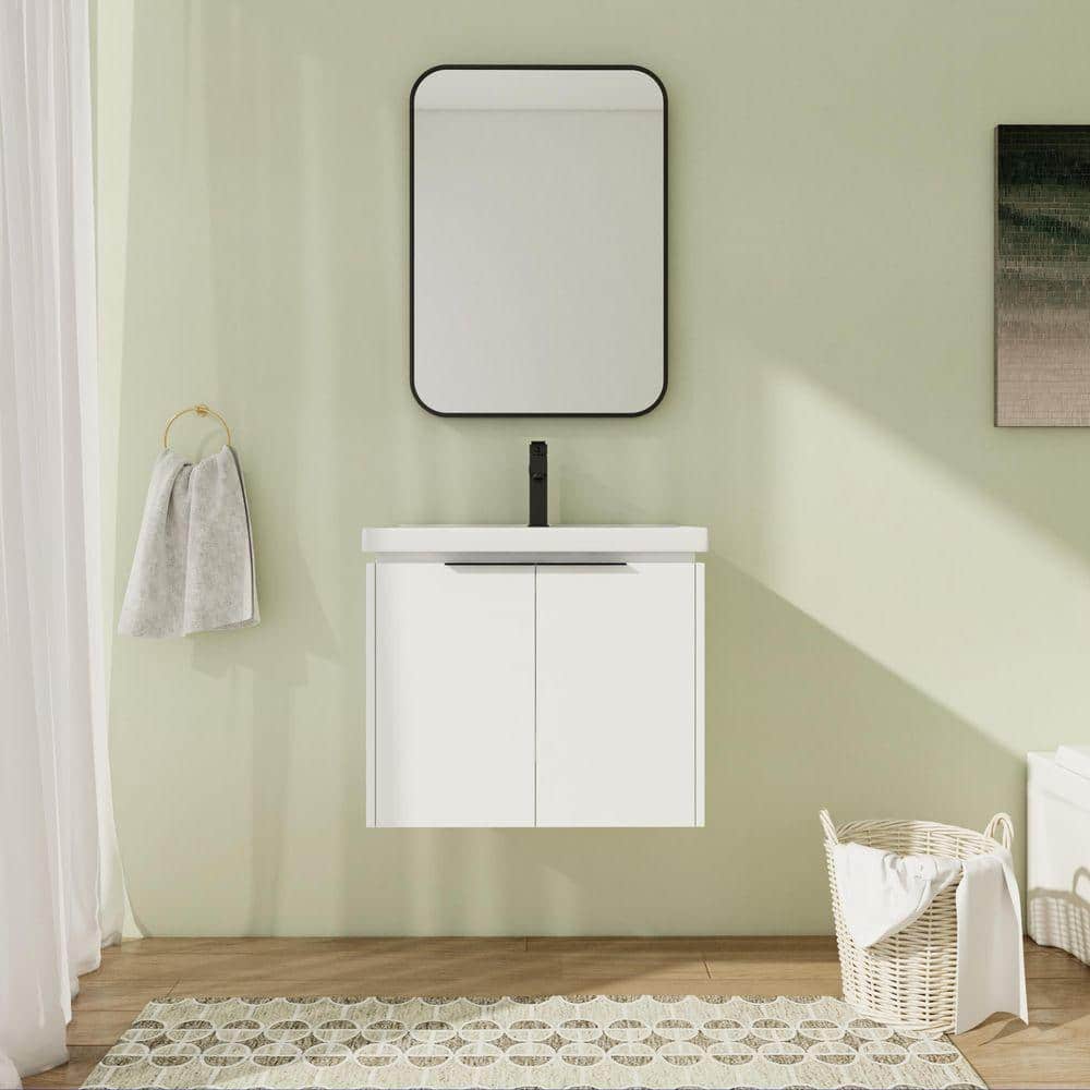 24 in. Wall-Mounted Single White Bath Vanity with White Ceramic Vanity Top Unassembled price history on PriceWatchPro