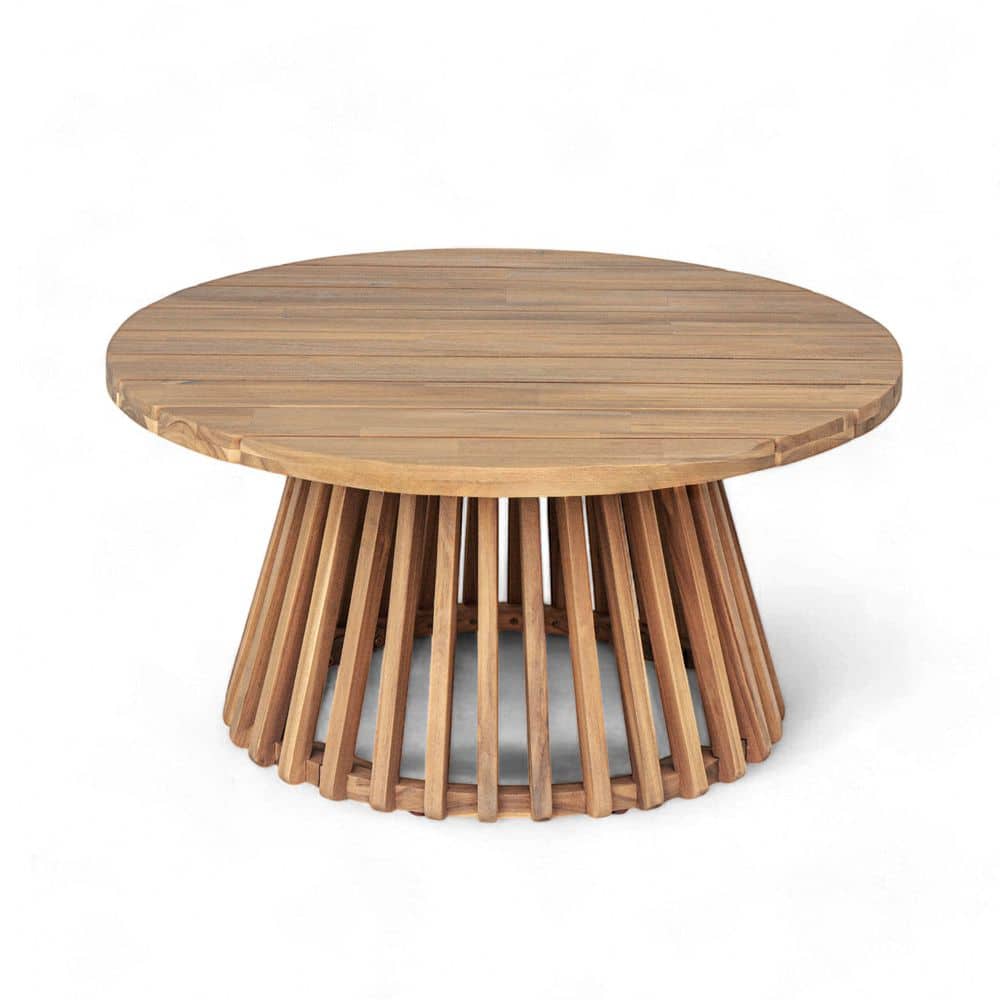 Light Teak Round Acacia Wood Patio Outdoor Coffee Table for Backyard, Lawn, Balcony price history on PriceWatchPro