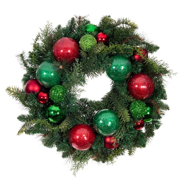 Village Lighting Company 24 in. Battery Operated Pre-Lit LED Artificial Christmas Wreath with Decorative Add-Ins - Christmas Cheer