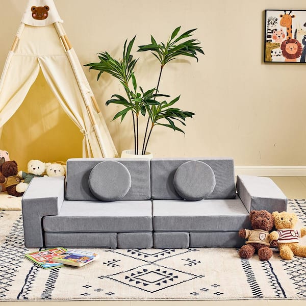 14PCS Fold Out Kids Couch Modular Kids Couch for Playroom in Gray