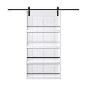 42 in. x 84 in. White Primed Composite MDF Shelves Sliding Barn Door with Hardware Kit