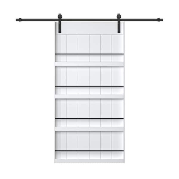 ARK DESIGN 42 in. x 84 in. White Primed Composite MDF Shelves Sliding Barn Door with Hardware Kit