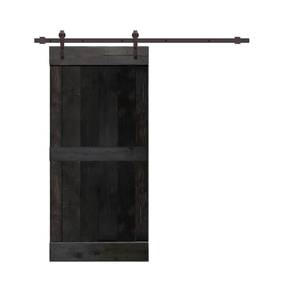 CALHOME Mid-Bar Series 36 in. L x 84 in. H Solid Charcoal Black Stained Pine Wood Interior Sliding Barn Door with Hardware Kit