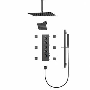 15-Spray Patterns 16 and 6 in. Square Dual Shower Head 2.5 GPM Ceiling Mount Fixed and Handheld Shower Head