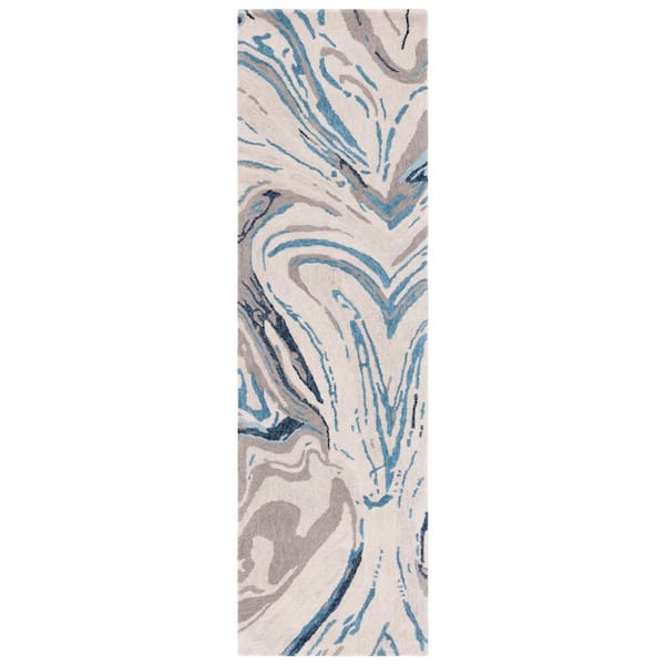 Soho 2 ft. x 8 ft. Gray/Blue Marble Runner Rug