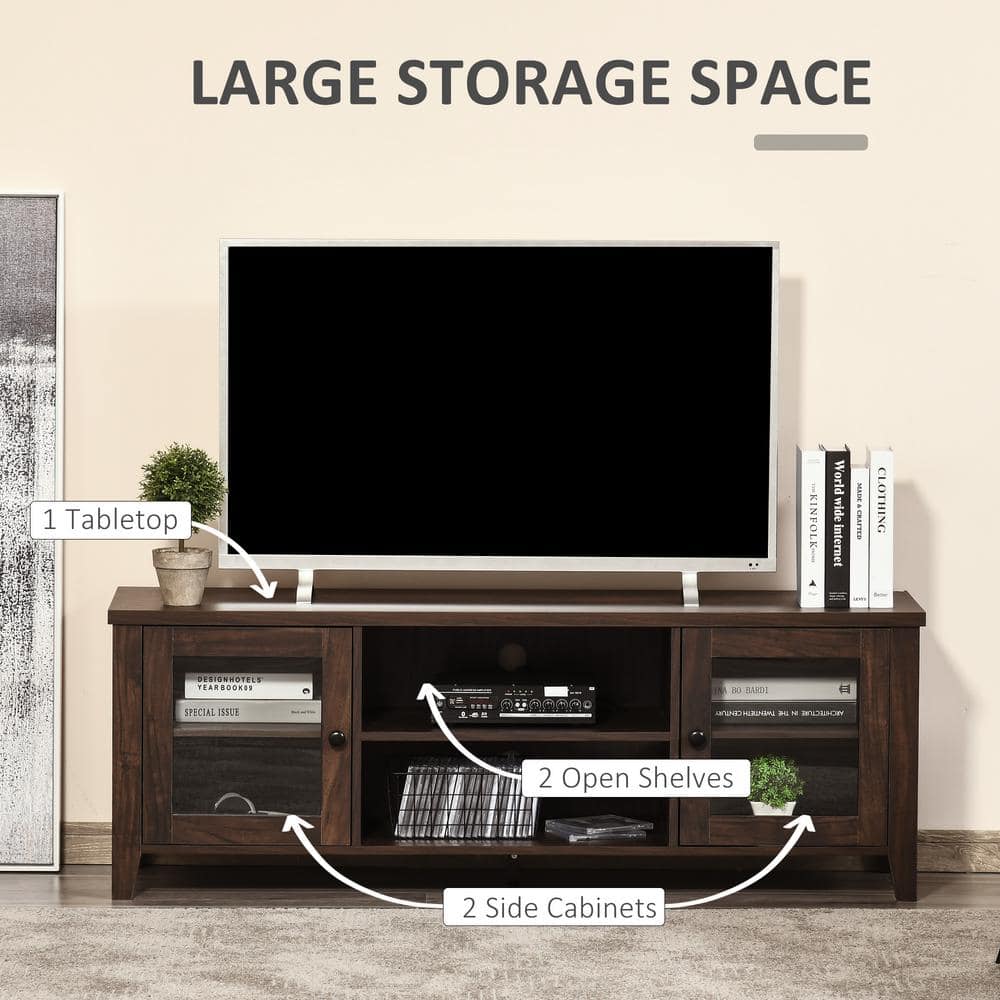 Modern Coffee Brown Wood TV Stand with Shelves and Cabinets