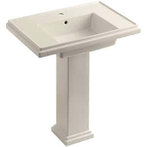 Tresham Ceramic Pedestal Combo Bathroom Sink with Single-Hole Faucet Drilling in Almond with Overflow Drain