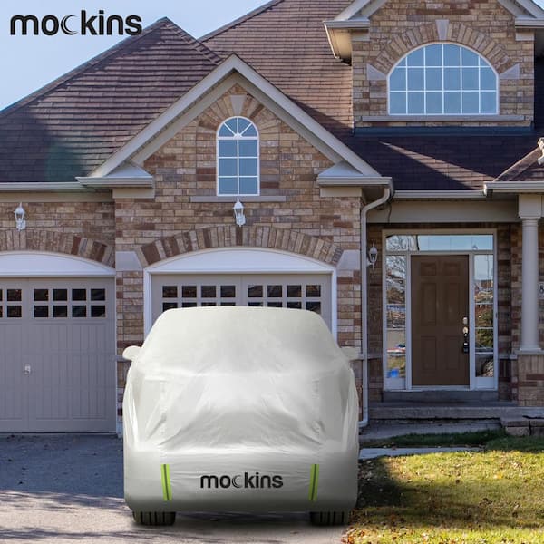 Mockins 190 in. x 75 in. x 72 in. Heavy-Duty 190t Polyester Car Cover with Zipper Door for SUV - Breathable and Waterproof, Silver