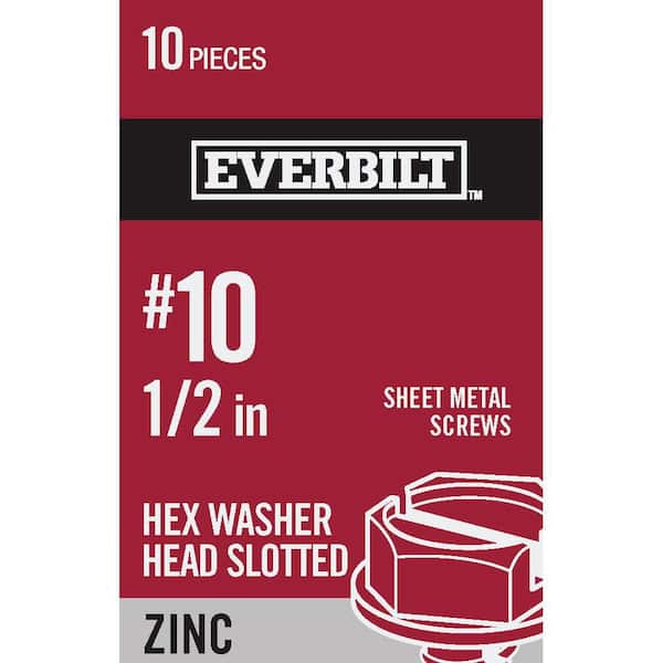 #10 x 1/2 in. Slotted Hex Head Zinc Plated Sheet Metal Screw (10-Pack)