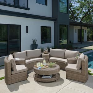Cyprus 8-Piece Resin Wicker Outdoor Sectional with Sunbrella Cast Shale Cushions