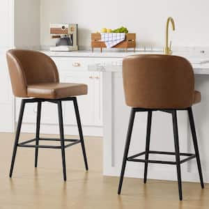Cynthia 27 in. Reddish Brown High Back Metal Swivel Counter Stool with Faux Leather Seat (Set of 2)
