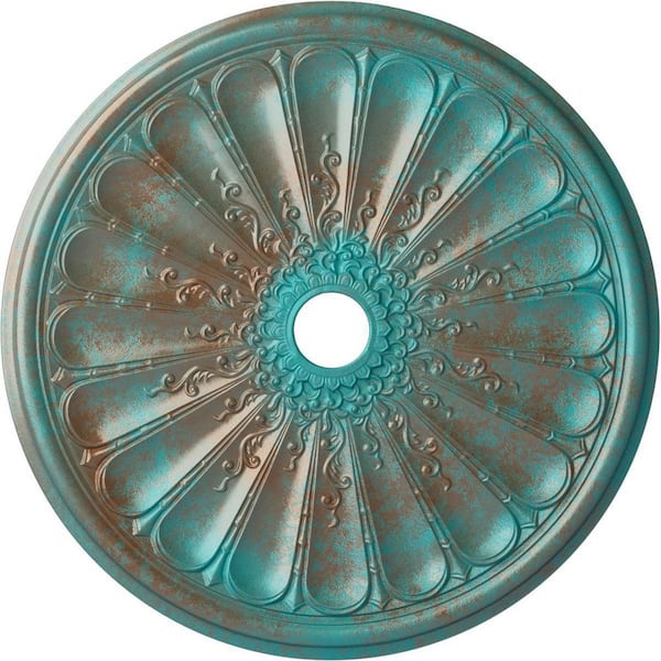 Ekena Millwork 1-1/2 in. x 31-1/2 in. x 31-1/2 in. Polyurethane Kirke Ceiling Medallion, Copper Green Patina