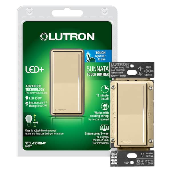 Lutron Sunnata Touch Dimmer Switch, for LED and Incandescent Bulbs, 150-Watt LED/3 Way or Multi Location, Ivory (STCL-153M-IV)
