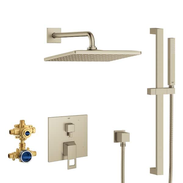 GROHE Eurocube 1-Spray Dual Wall Mount Fixed and Handheld Shower Head 1.75 GPM in Brushed Nickel